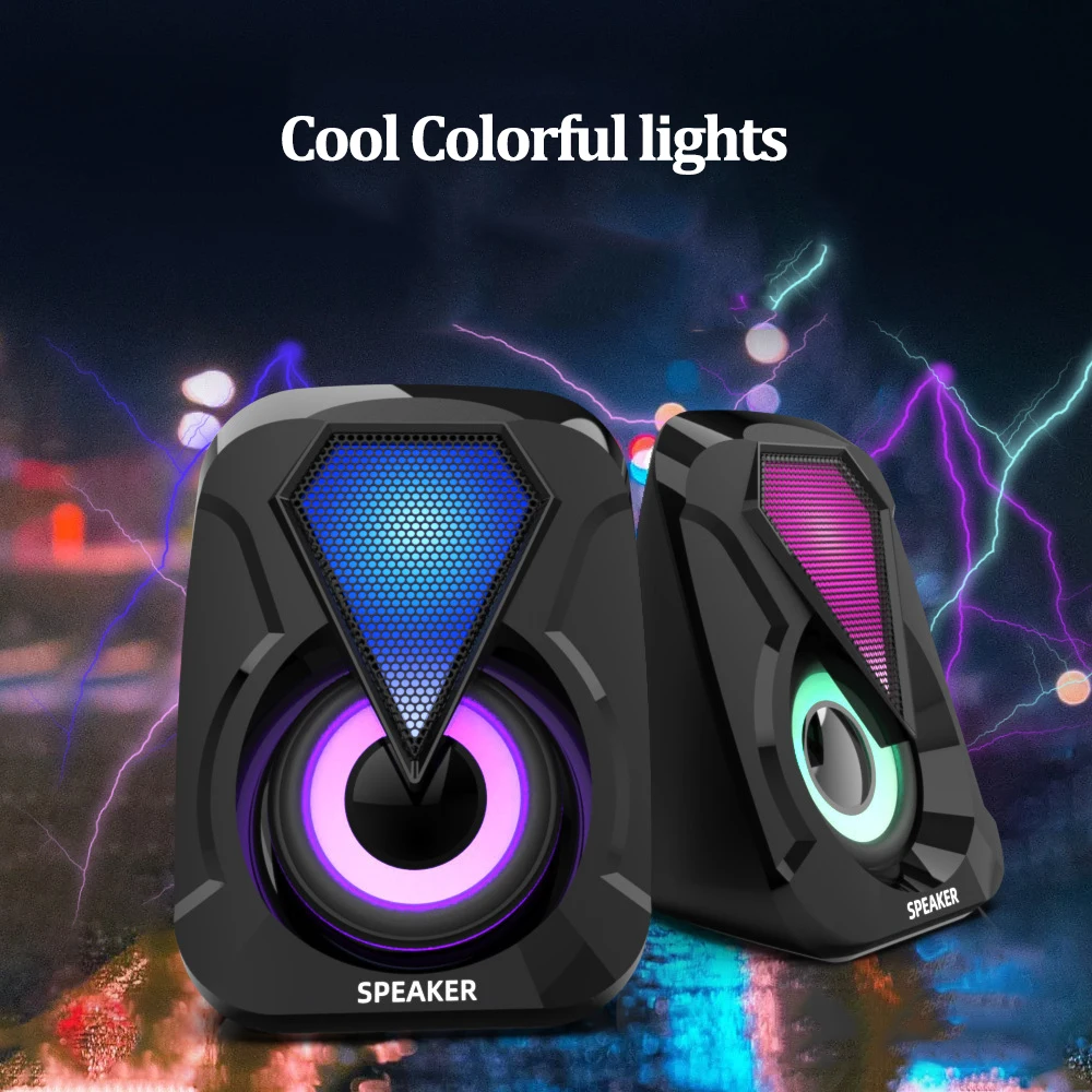 Altavoces de ordenador con cable USB, subwoofer estéreo de graves con luz LED colorida para teléfonos inteligentes portátiles, reproductor de MP3 - imagen 5