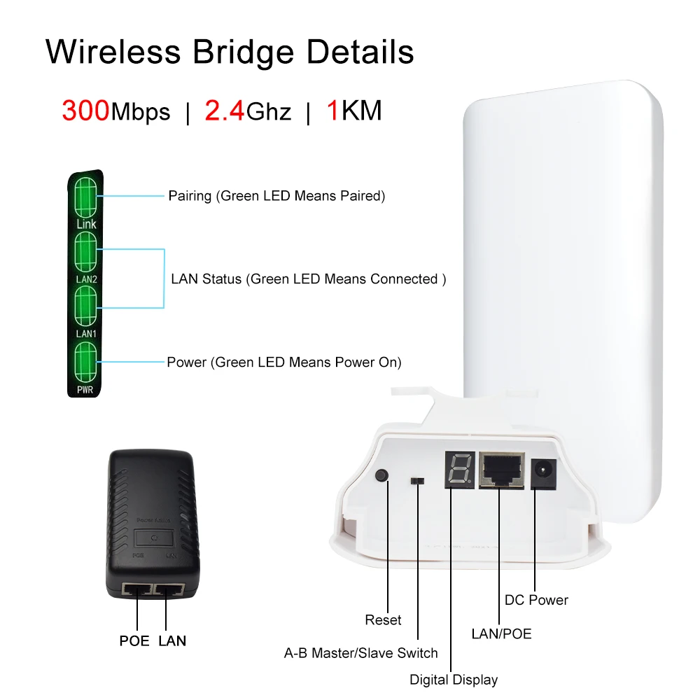 KuWFi 2,4G enrutador WI FI para exteriores 300Mbps potente repetidor WIFI punto a punto amplificador extensor de rango WiFi aumenta 1KM - imagen 5