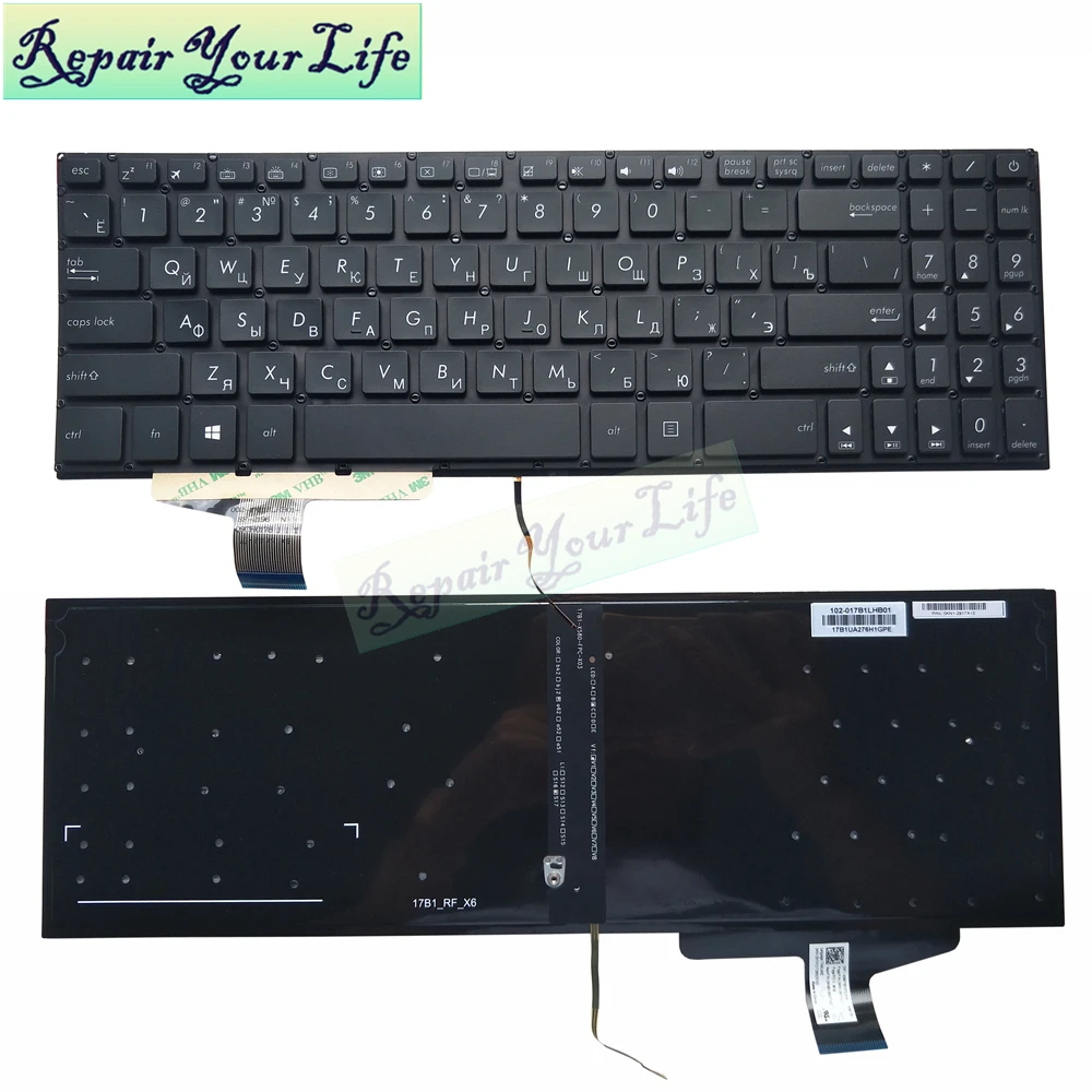 Teclado retroiluminado para portátil Asus VivoBook X580VD, N580V, X580, N580, RU, 0KNB0, 5600RU00, inglés, latino y ruso