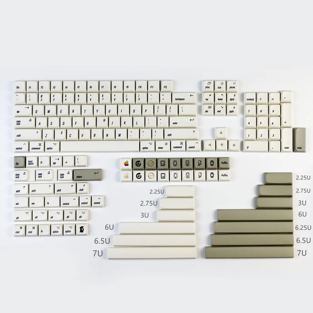 Juego de teclas de subcama para teclado mecánico MX Switch, tapas de teclas japonesas de estilo Retro blanco PBT Dye, perfil XDA, 166 teclas por juego