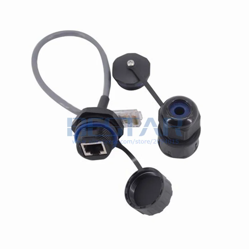 Conector LAN de montaje en Panel RJ45 para exteriores, adaptador de extensión de Cable de red Ethernet Cat5e resistente al agua 8P8C con 2 tapas sin blindaje - imagen 2