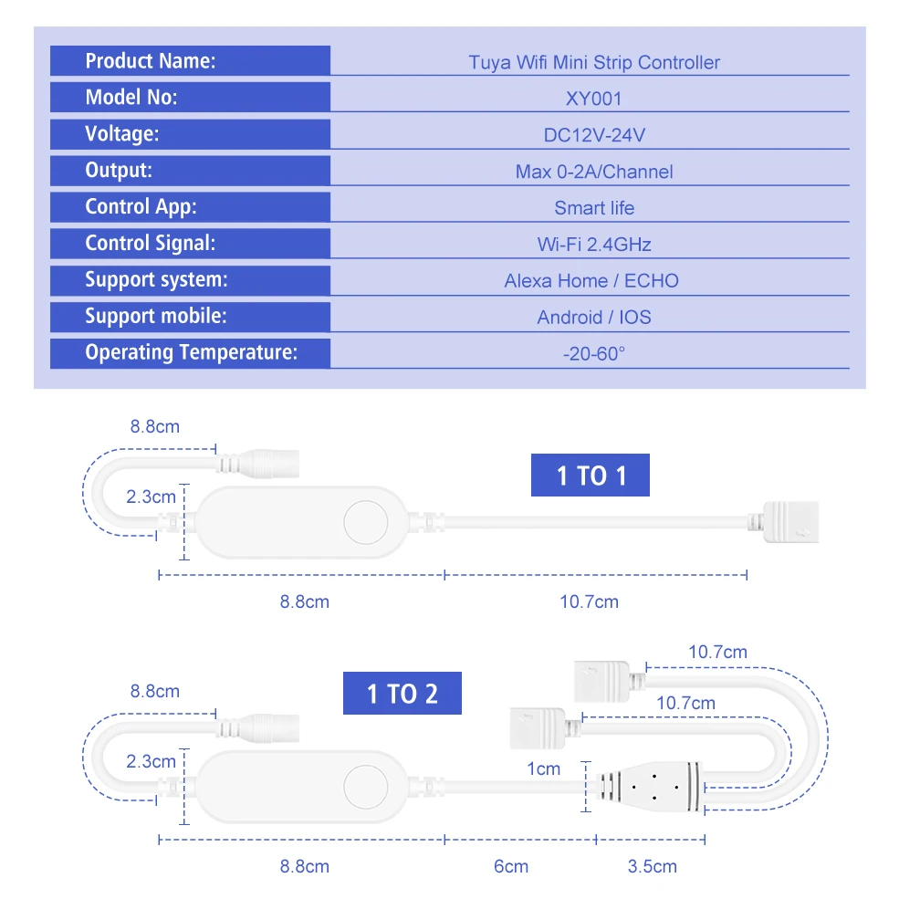 Controlador RGB WiFi Tuya, atenuador de 12-24V, controlador de vida inteligente para tira de LED RGB de 3 pines WS2811 de 4 pines 5050 funciona con Alexa y Google Home - imagen 2