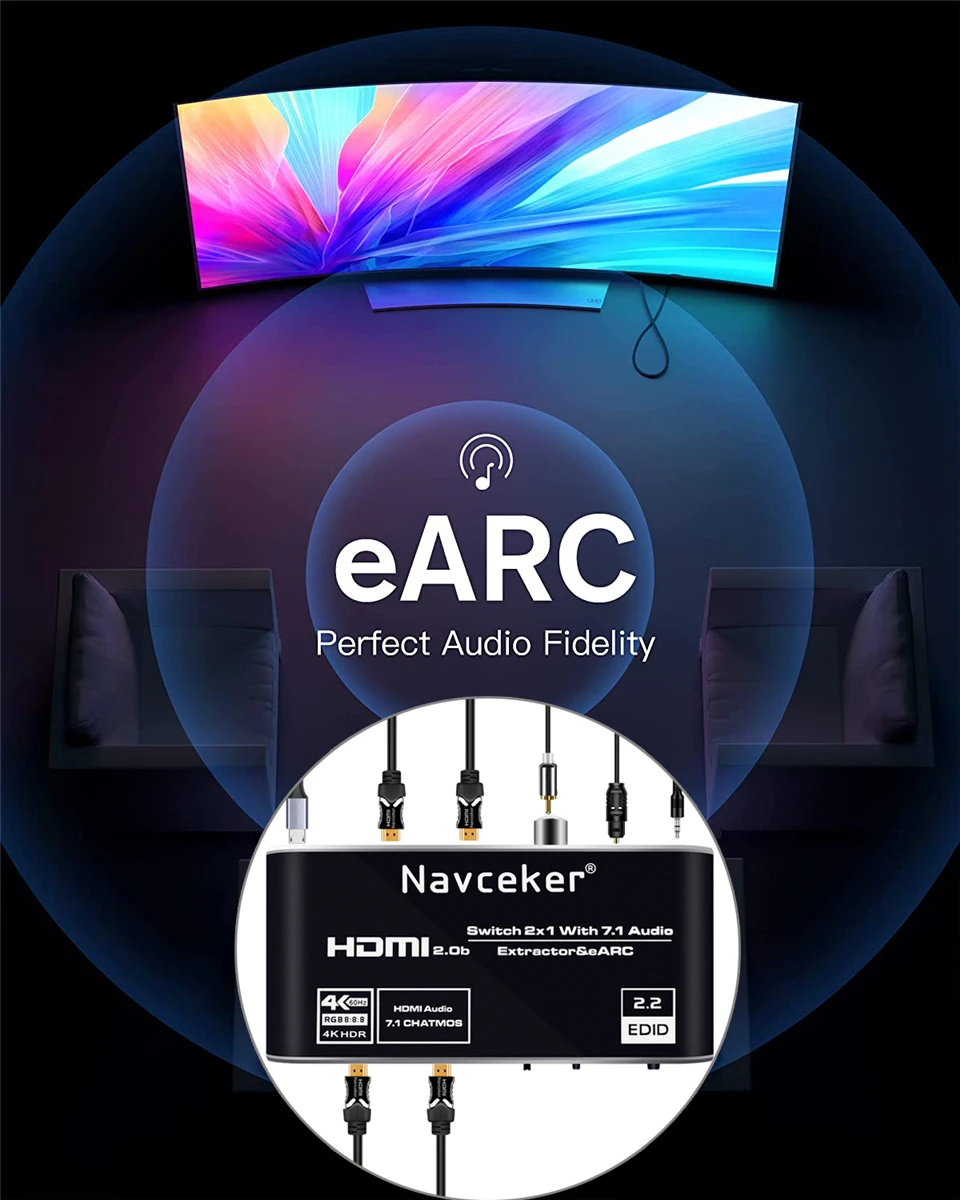 Interruptor con Extractor de Audio, 2x1, 4K, 120Hz, HDMI, ARC óptico, Toslink, HDMI 2,0, 4K, 60Hz, mando a distancia para Apple TV, PS4 - imagen 5