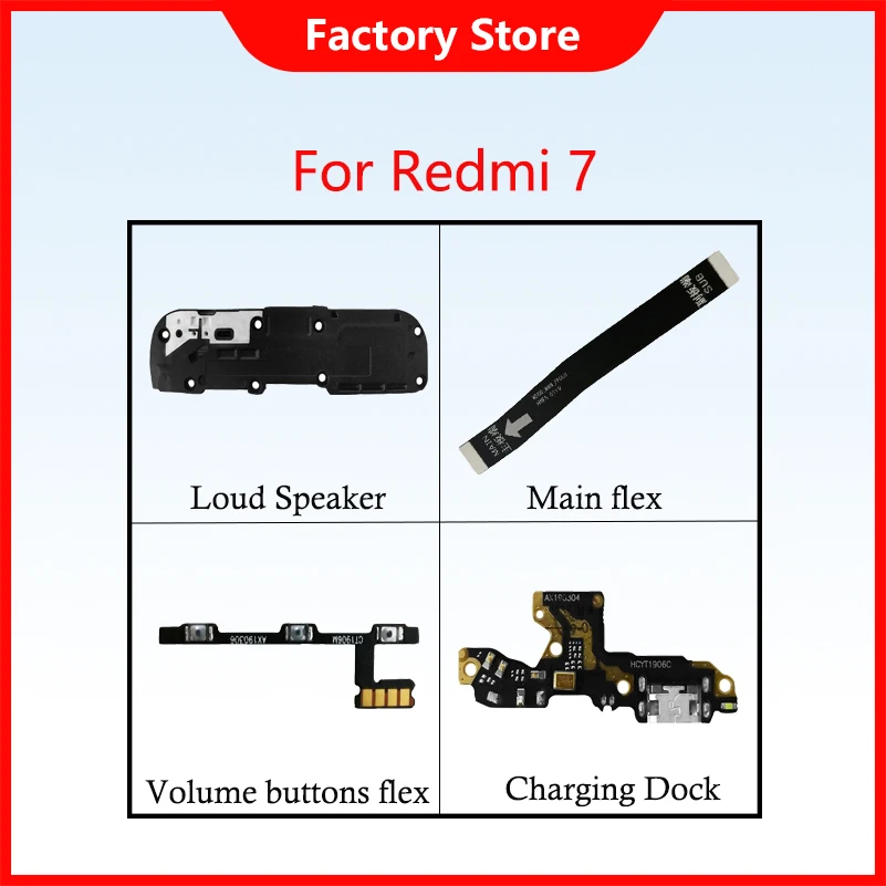 Piezas de teléfono para Xiaomi Redmi 7, botón de encendido y apagado de volumen, flex principal para Redmi 7, puerto de carga de altavoz