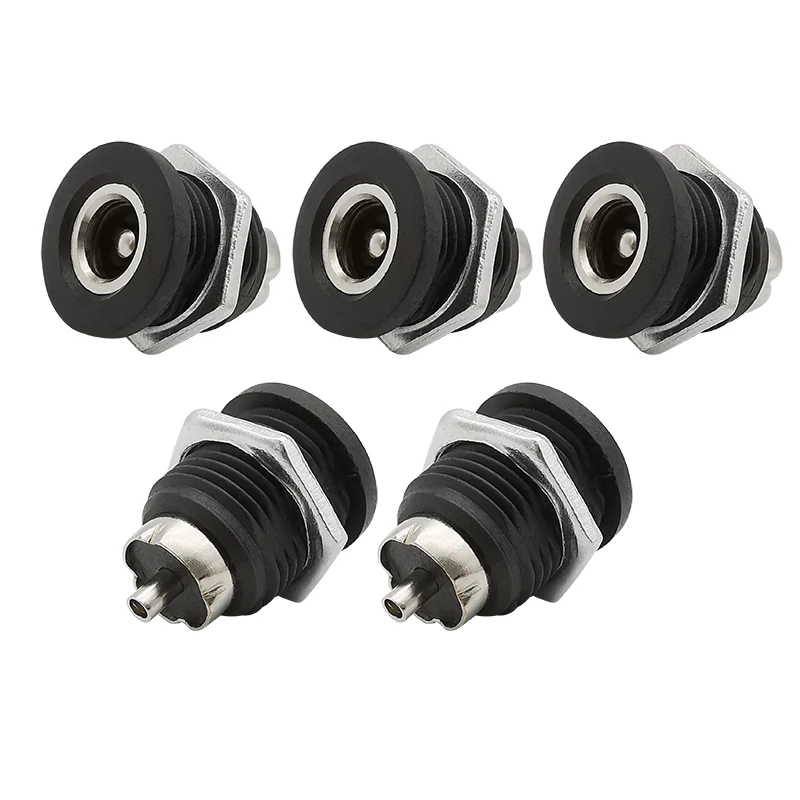 Conector de toma de corriente CC de 5 piezas, 5,5x2,1mm con tuercas, 2,1x5,5mm, adaptador de montaje en Panel hembra, DC-022D, negro - imagen 3