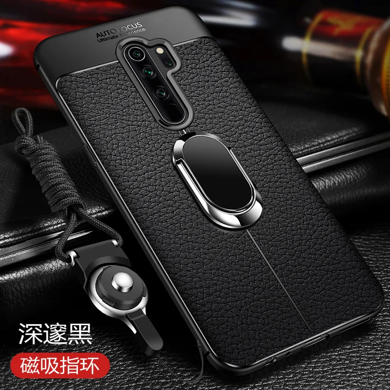 Funda de cuero de lujo para Xiaomi Redmi Note 8 Pro, carcasa trasera de silicona con anillo de soporte magnético