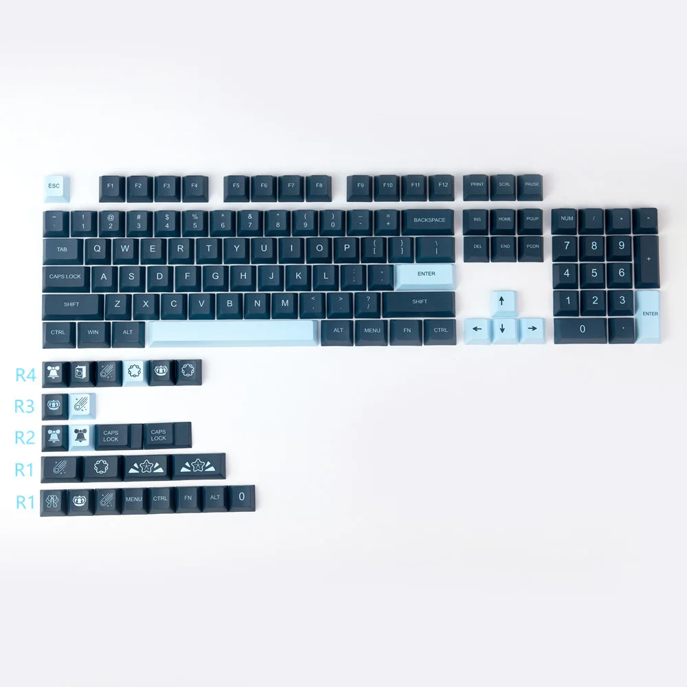 Juego de 128 teclas GMK KAT Comet, teclas de sublimación de tinte PBT, teclas de perfil de cereza con novedades R1 1.75U 2U