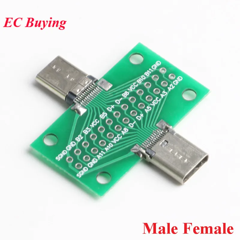 Adaptador de placa PCB de prueba USB 3,1, tipo C macho a hembra, conector tipo C 24P de 2,54mm para transferencia de Cable de línea de datos - imagen 4