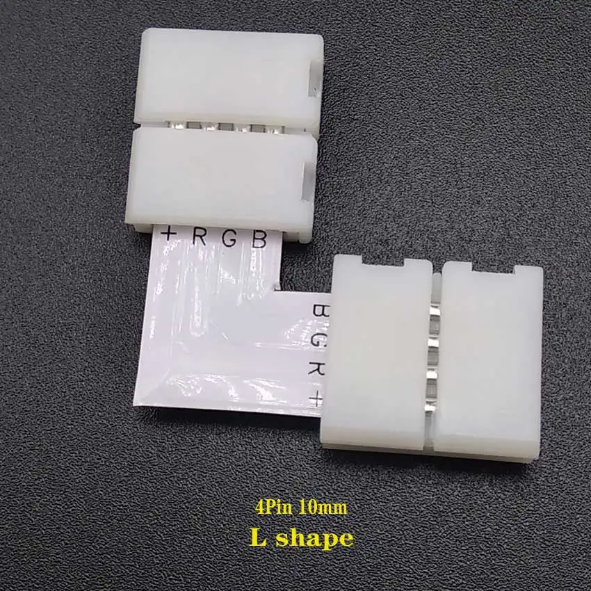 Conector de tira de luz LED en forma de L, 2 pines, 8mm/10mm, para conectar esquina, ángulo recto, 4 pines, 10mm, 5050 RGB, 3528, placa PCB sin soldadura