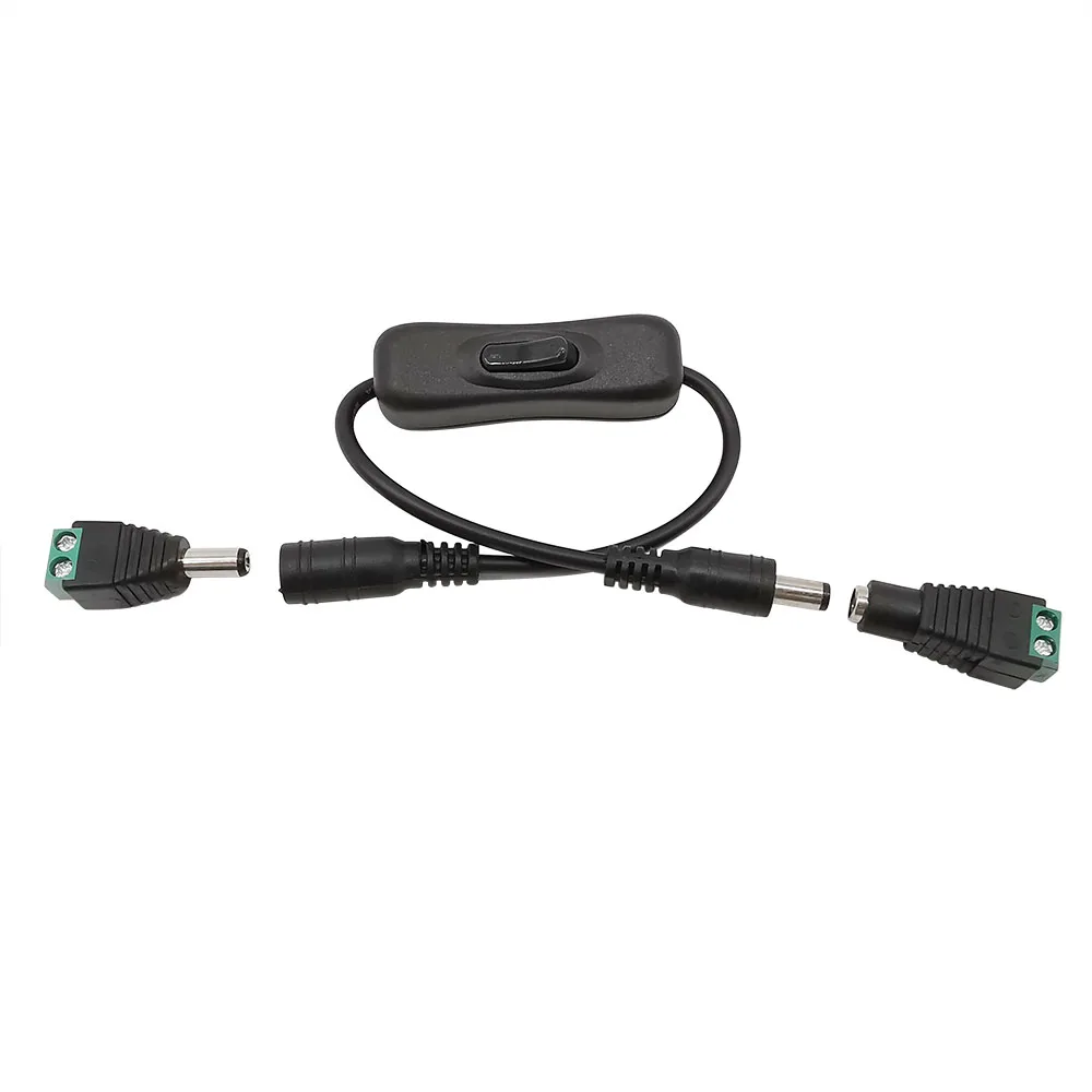 Interruptor ON OFF en línea 304 DC 5,5x2,1mm macho hembra interruptor de luz LED Cable de alimentación conector Jack adaptador de tira de luz LED