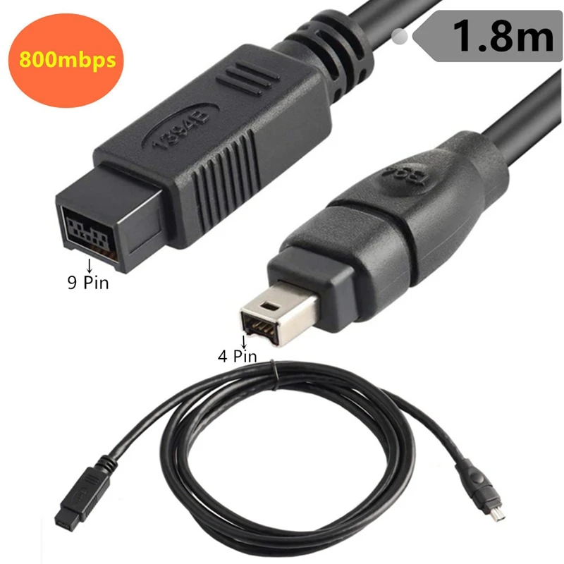 FireWire-Cable de 9 pines/4 pines BETA FireWire 800, 400, 9-4, 800mbps, IEEE 1394B, 1,8 m, 3m, 4,5 m, color negro - imagen 5