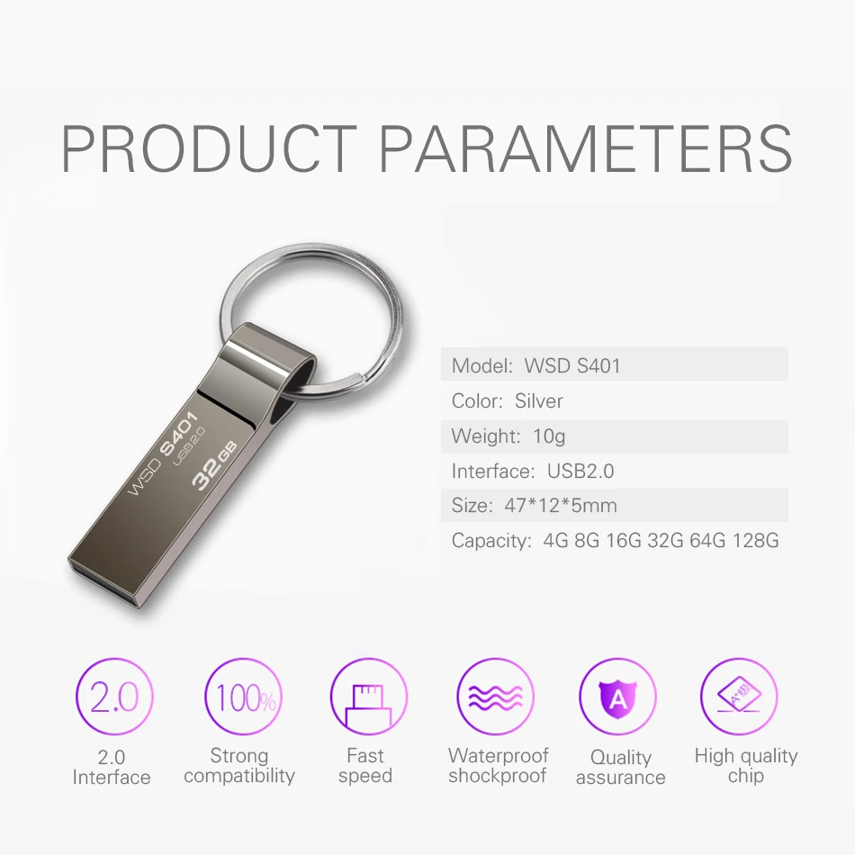 Wansenda Pendrive USB 2.0 Resistente Agua con Llavero - imagen 5