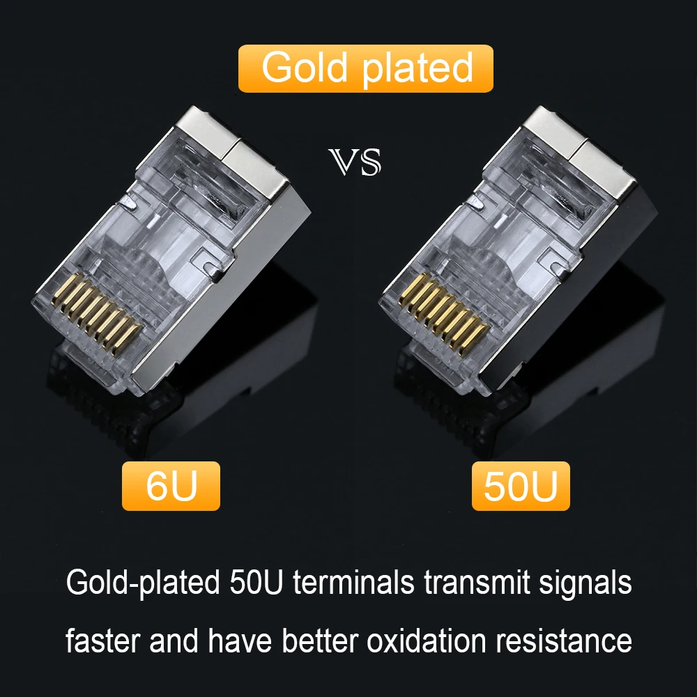 Conector xintylink rj45 cat6 SFTP FTP STP cable ethernet enchufe cat5e cat5 rg rj 45 red cat 6 conector blindado de metal lan 50U/6U - imagen 3