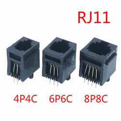 Conector telefónico RJ11 4P4C/6P6C/8P8C vertical hembra negro