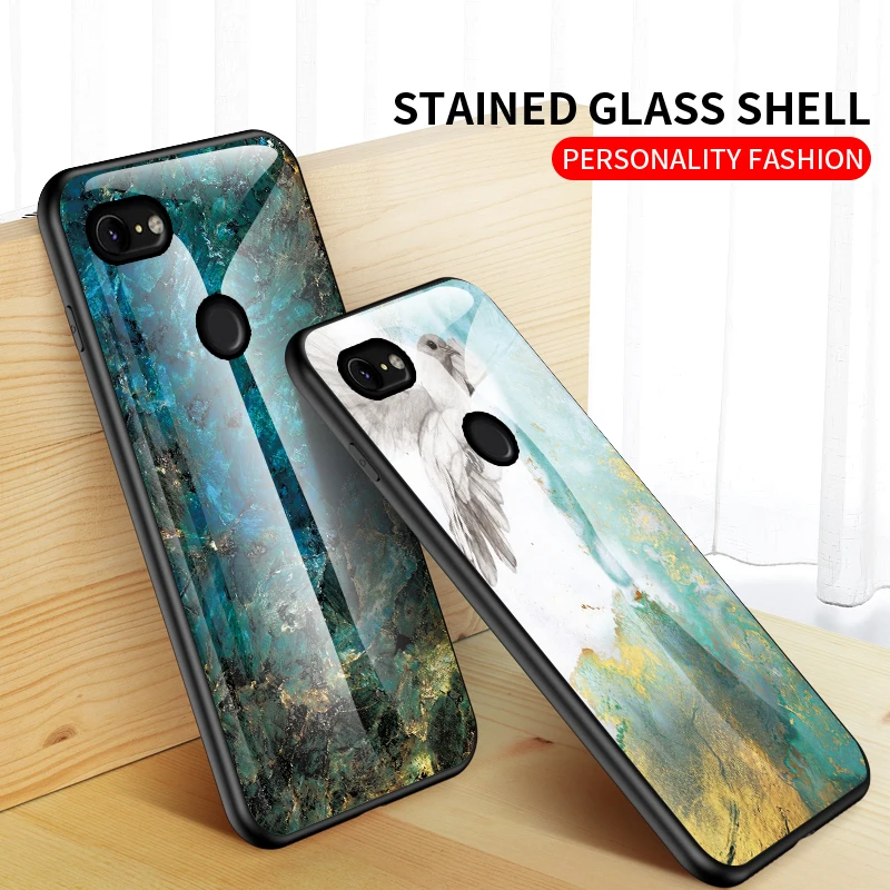 Funda de lujo de grano de mármol para Google Pixel 2 3 4 XL, carcasa trasera protectora de vidrio templado duro para pixel 3A XL 4A - imagen 5