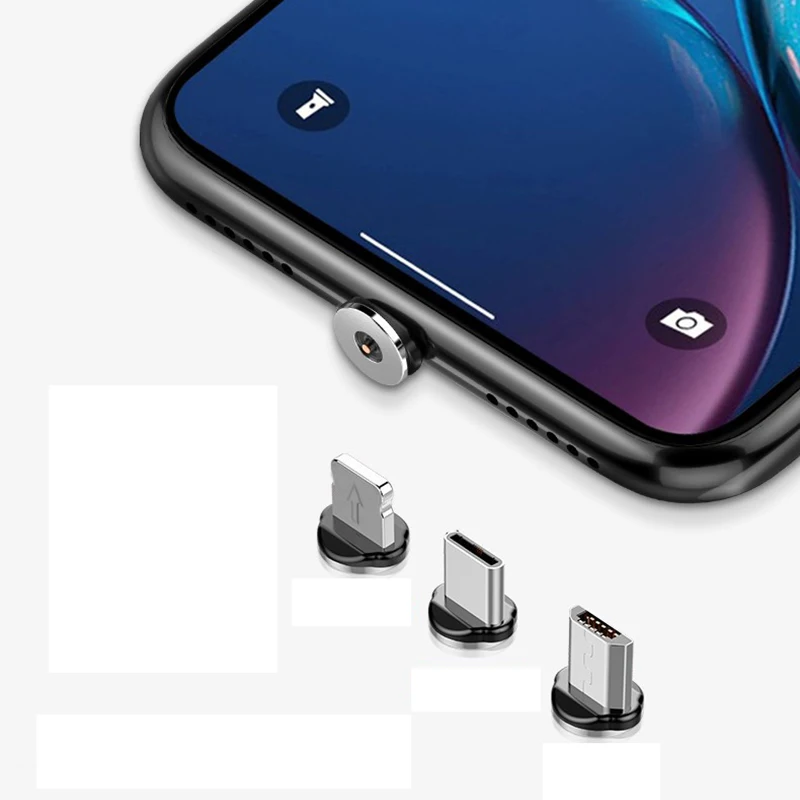 Cable magnético redondo de Metal, adaptador de enchufe, accesorios tipo C/Micro USB/8 pines, carga rápida, Android, tipo-c, enchufes para el polvo del teléfono - imagen 3