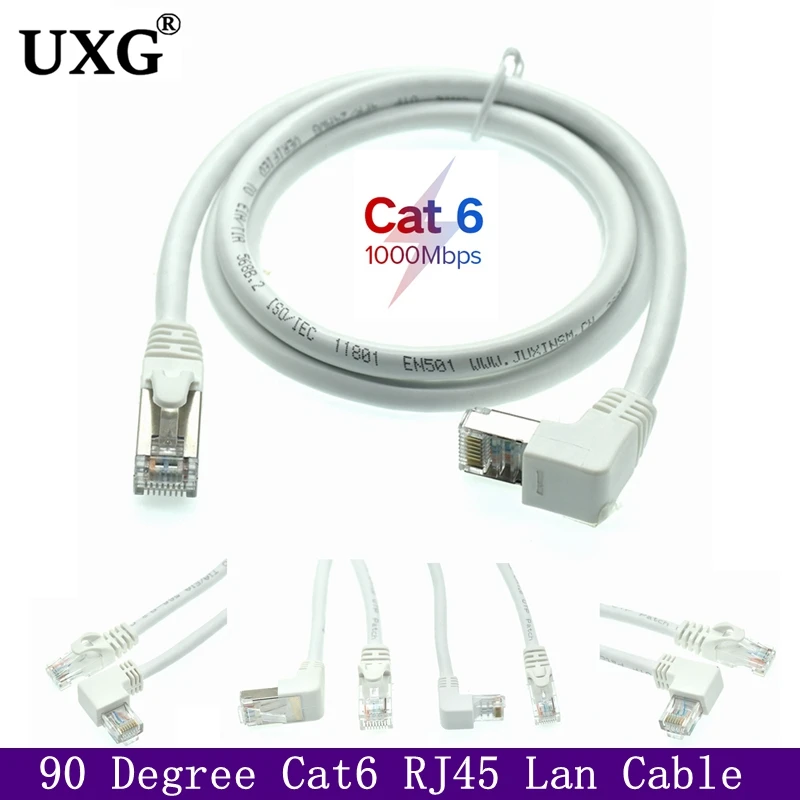 Cable Ethernet Blanco Cat6 RJ45 Cable Red UTP Ángulo Recto 90 Grados Cat6a Lan Cable Corto Enrutador Ordenador Portátil TV BOX - Vista principal del producto