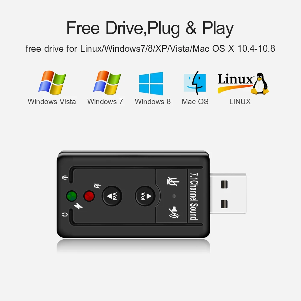 VAORLO-tarjeta de sonido externa USB 7,1 a Jack, adaptador de Audio para auriculares de 3,5mm, tarjeta de sonido para Mac Win PC Android Linux - imagen 3