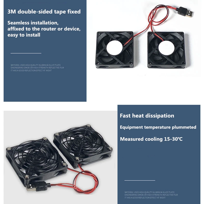 Ventilador doble de alto volumen de aire, ventilador de refrigeración con enchufe usb ultrasilencioso de 5V, adecuado para radiador de enrutador inalámbrico RT-AC68U AC86U EX6200 - imagen 3