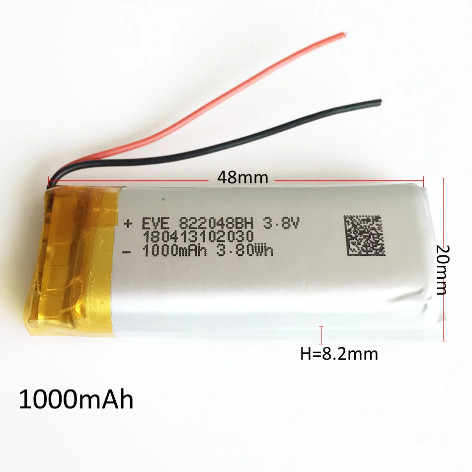 Batería recargable LiPo de polímero de litio de 3,7 V 1000 mAh 822048   Para Mp3 GPS PSP Vedio Game 8*22*48mm banda inteligente