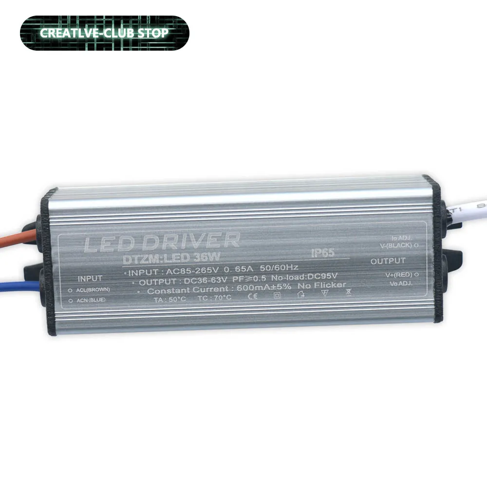 AC85-265V accesorios de controlador LED 600mA 36W para fuente de alimentación LED transformadores de iluminación para exteriores impermeable IP65 salida 36-65V - imagen 2