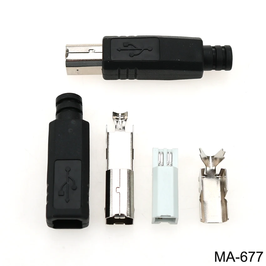 Conector USB 2,0 tipo B macho, conector USB de Cuatro piezas, bricolaje, impresora de soldadura, carga trasera, Conector de puerto USB - imagen 2