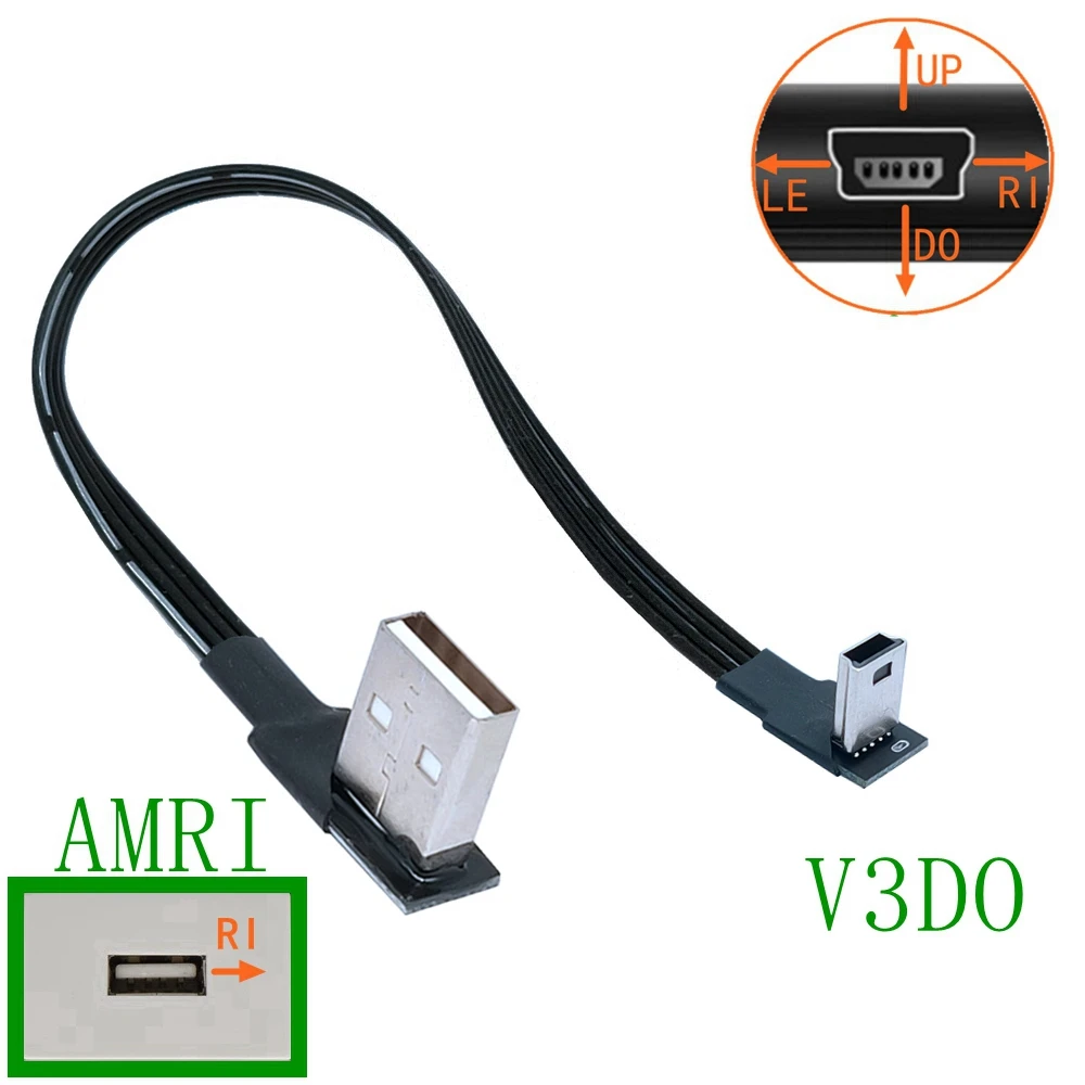 Mini USB tipo B, Cable de datos macho de 5 pines, arriba, abajo, izquierda, derecha, ángulo de 90 grados a USB 2,0, 0,05 M-1M - imagen 2