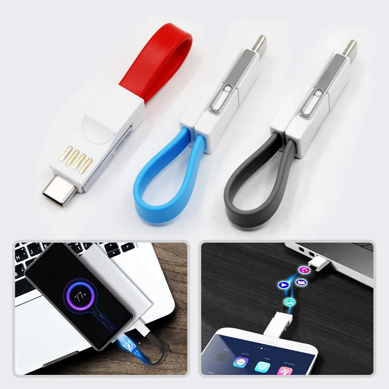 McGiLLon-Cable Micro USB tipo C para iPhone, Samsung, Xiaomi, teléfono móvil Android, Mini llavero corto portátil, Cable de sincronización de datos