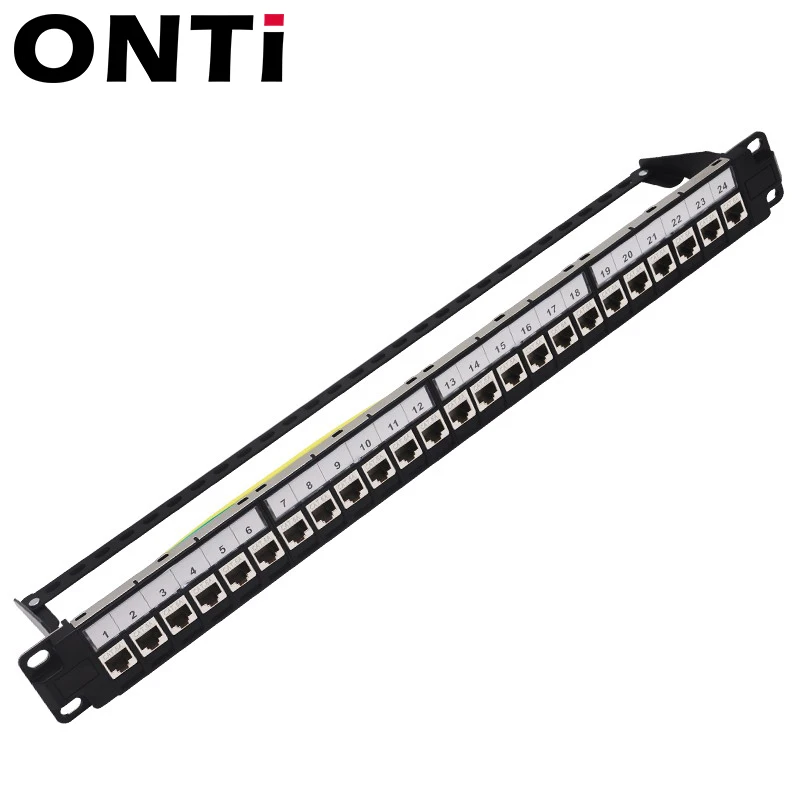 Panel de conexión de módulo blindado ONTi-24 Puerto 1U RJ45, montaje en rack de 19 ", montaje en pared, CAT5E, CAT6, CAT6A, CAT7, CAT8, STP Keystone Jack - imagen 3