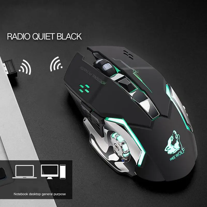 Ratón USB ergonómico óptico retroiluminado con LED silencioso inalámbrico recargable X8 para juegos - imagen 4