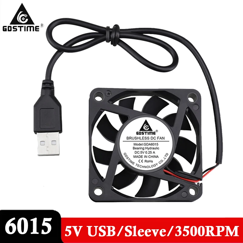 Gdstime-ventilador Axial de refrigeración, sin escobillas, 60x60x15mm, 6cm, CC, 5V, USB, 6015, PC, CPU, portátil, disipador de calor para Motor, 50 Uds. Por lote