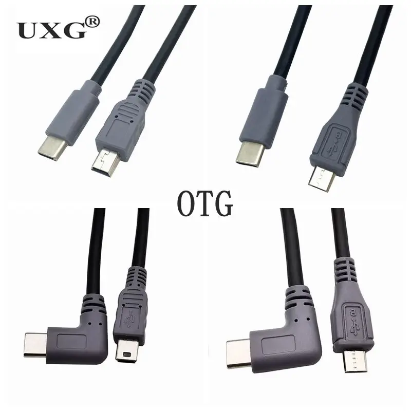 Convertidor de enchufe Micro macho de 5 pines, adaptador OTG, Cable de datos de plomo para móvil, VR, Mac, 90, USB tipo C 3,1 macho a Mini USB