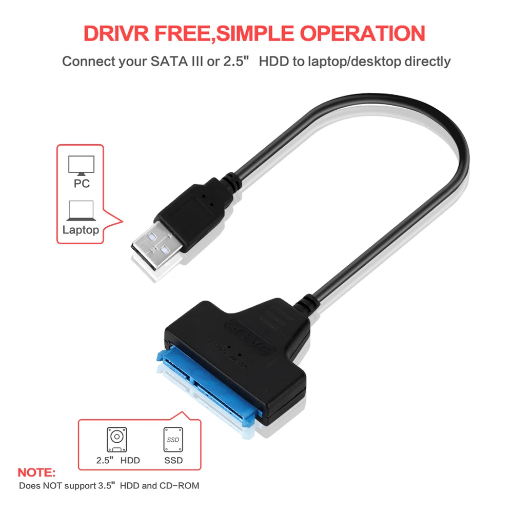Kebidu-Cable USB 3,0 2,0 a Sata de alta velocidad, Adaptador convertidor de 22 Pines, 2, 5, 3,5 y 2,5 pulgadas, HDD, disco duro, DVD, CD y Rom - imagen 5