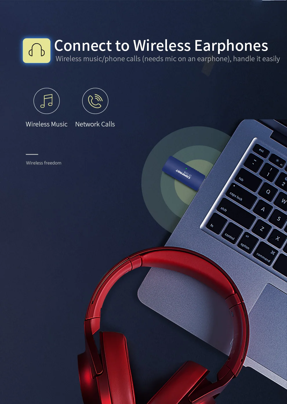 Adaptador Wifi Comfast 2,4 y 5GHz 1300Mbps tarjeta de red inalámbrica 802.11n Wifi Dongle adaptador USB para ordenador portátil de escritorio altavoz auricular - imagen 5