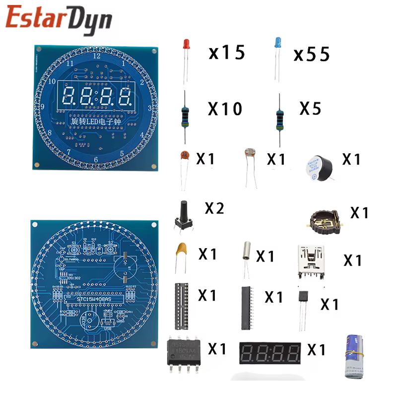 Módulo de pantalla LED Digital giratoria DIY, Kit de reloj Digital electrónico con alarma, tablero de aprendizaje 51 SCM, 5V DS1302 - imagen 4