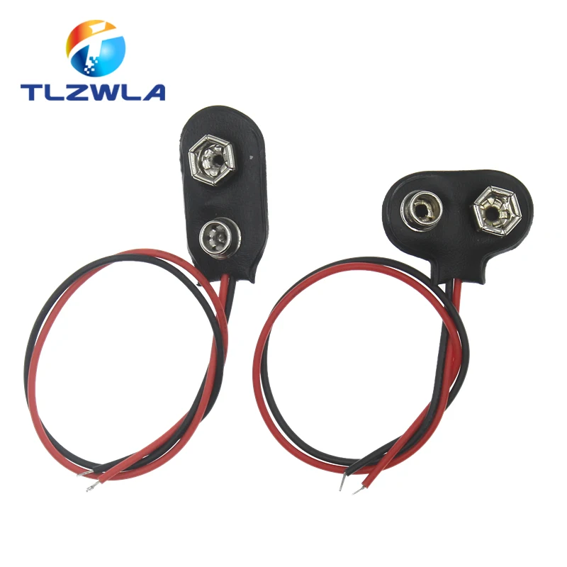 Hebilla de conector de Clips de batería de 9V, 10cm, 15cm, Negro, Rojo, conexión de Cable, 10 unidades