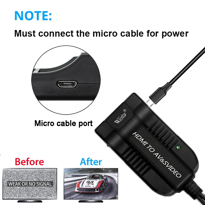 Convertidor de vídeo compatible con HDMI a RCA S, caja de vídeo AV/CVSB L/R, compatible con salida NTSC PAL, compatible con HDMI a vídeo AV S - imagen 5