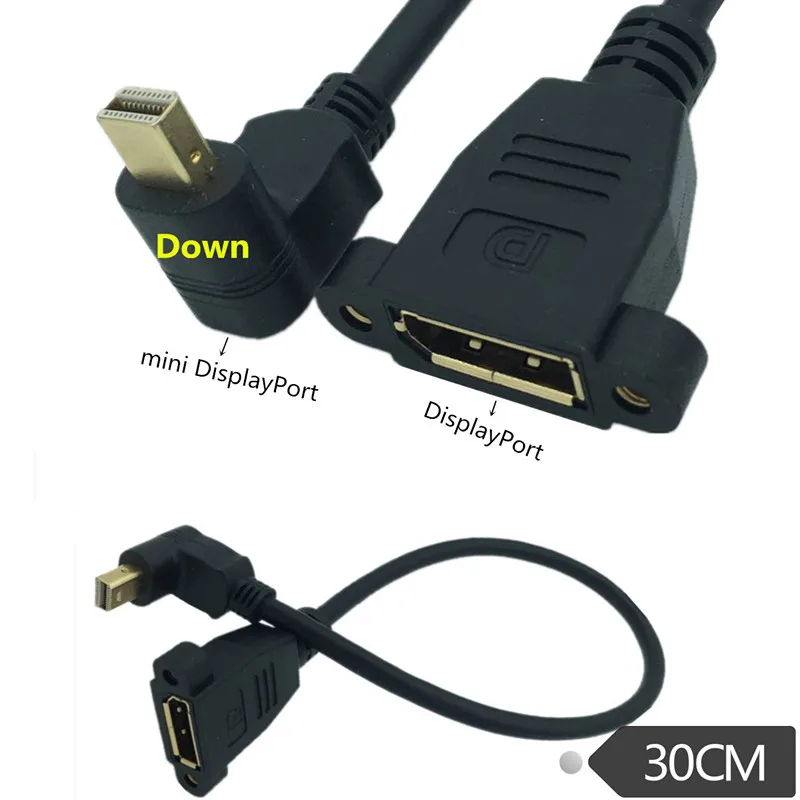 Mini DisplayPort Macho 90 Grados Arriba hacia abajo a DisplayPort Cable de extensión de montaje en panel hembra 0,3 m - imagen 4