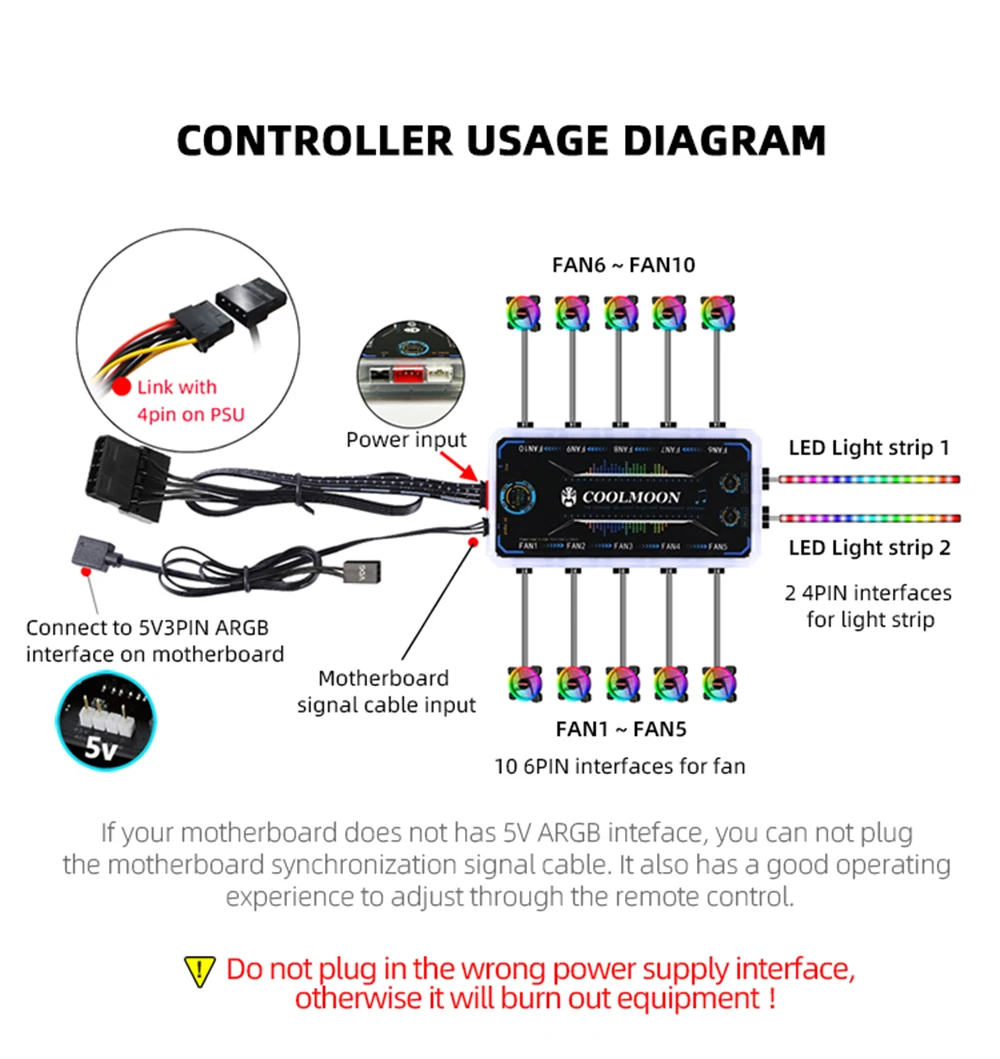 Coolmoon Smart Music 5V 3Pin ARGB Control remoto HUB para Coolmoon 6Pin chasis ventiladores de refrigeración 4Pin tira de luz disipación de calor - imagen 5