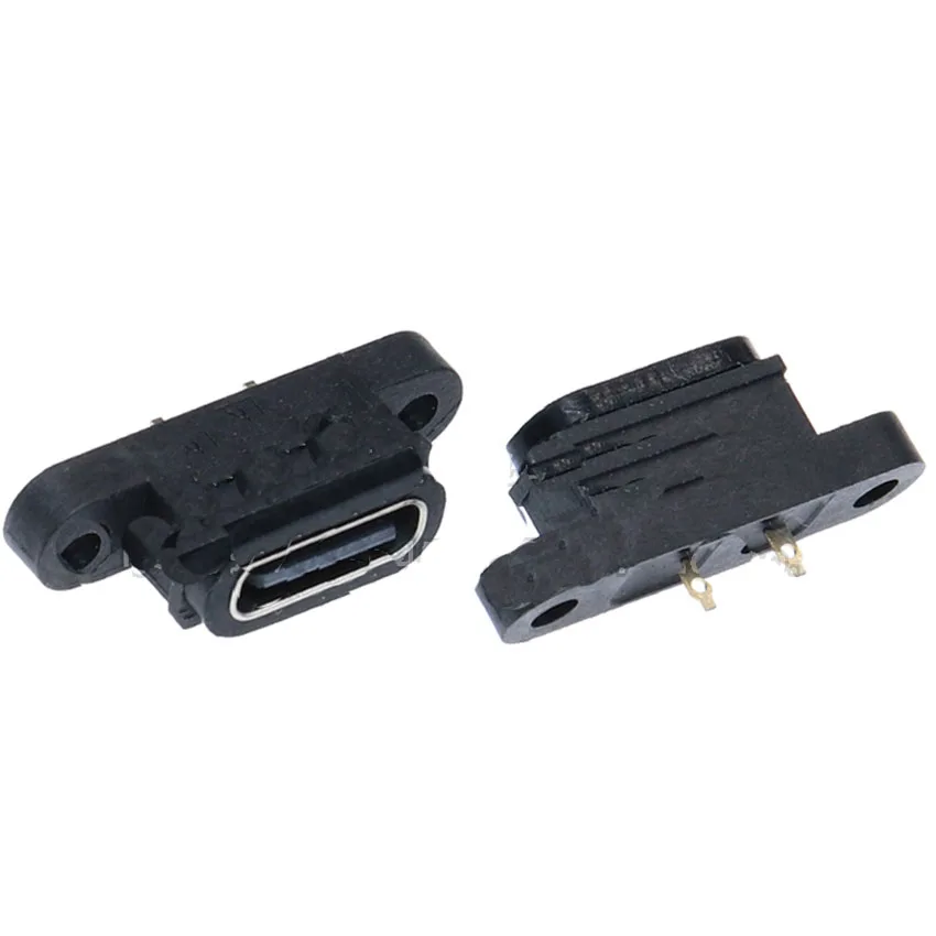 1 Uds TYPE-C puerto de enchufe USB C hembra impermeable de 2 pines con orificio para tornillo interfaz de carga rápida conector USB de 180 grados - imagen 5