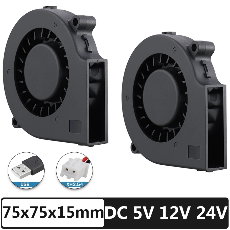 Gdstime-ventilador de escape de refrigeración, radiador de disipador de calor sin escobillas, Turbo centrífugo de CC, 75mm, 5V, 12V, 24V, 2 pines, USB, 75x75x15mm, 2 piezas