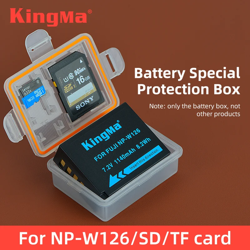 KingMa NP-W126 caja de soporte de batería caja de almacenamiento de batería para FUJIFILM NP-W126 batería XT2 XT10 XT20 XT30 XT100 XH1 X100F XA2