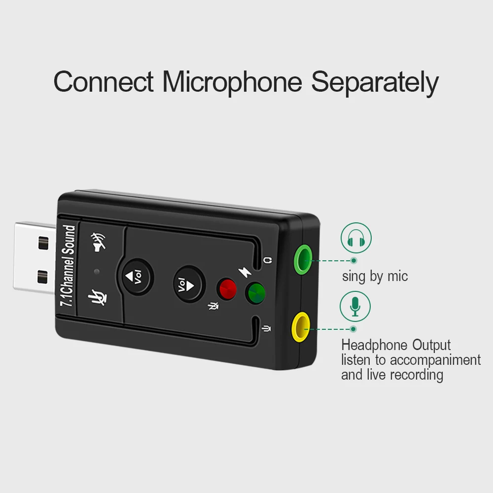 VAORLO-tarjeta de sonido externa USB 7,1 a Jack, adaptador de Audio para auriculares de 3,5mm, tarjeta de sonido para Mac Win PC Android Linux - imagen 4