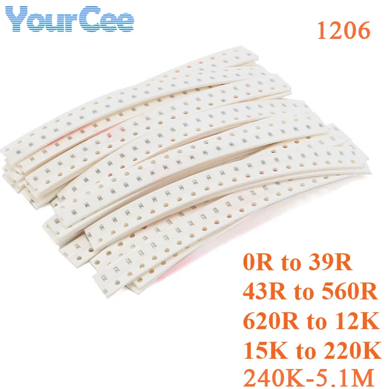 420 UDS-1000 Uds SMD 1206 0603 0805 Kit de resistencias surtido 5% 1% 0R-39R 43R-560R 620R-12K 15K-220K componente electrónico de resistencia - imagen 3