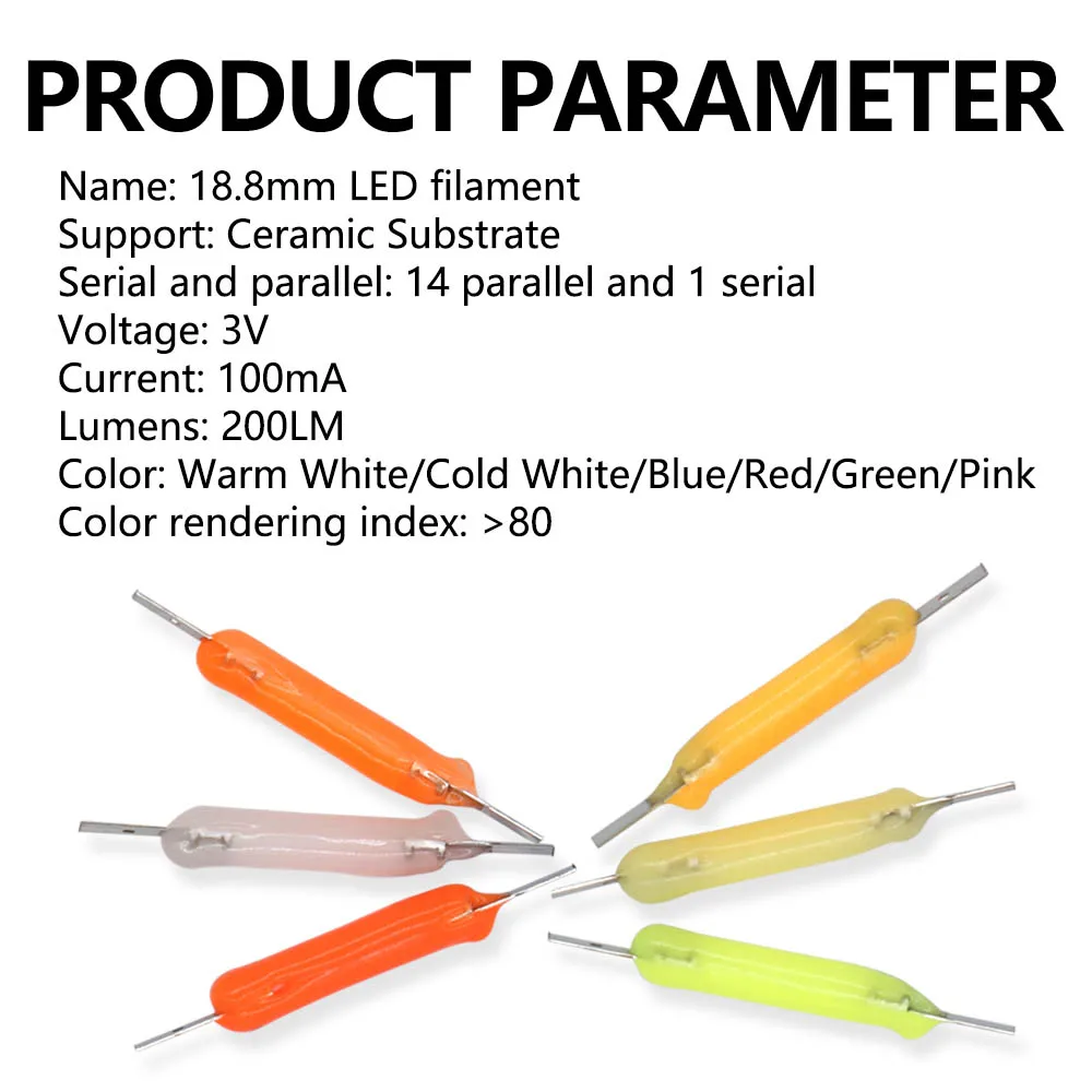 DC3V 100mA 10 Uds. Bombilla Edison de 18,8mm piezas de lámpara de filamento Chip LED accesorios de luz incandescente filamento de diodos decoración festiva - imagen 3