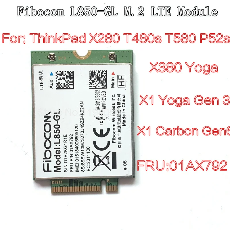 WDXUN para Fibocom L850-GL L850 01AX792 para X1 Carbon 6th X280 T480 T480s X1 Yoga 3.o 4th T490 T490s T580 L580 P52 A485 Tarjeta