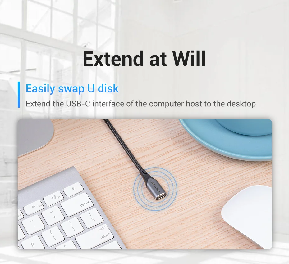 Extensión USB-C macho a hembra - uso con hub y estación de acoplamiento