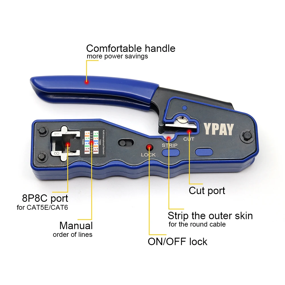 YPAY rj45 herramientas de red manuales alicates cat5 cat6 8p rg rj 45 cable ethernet pelador prensado abrazadera pinzas clip rg45 lan - imagen 5
