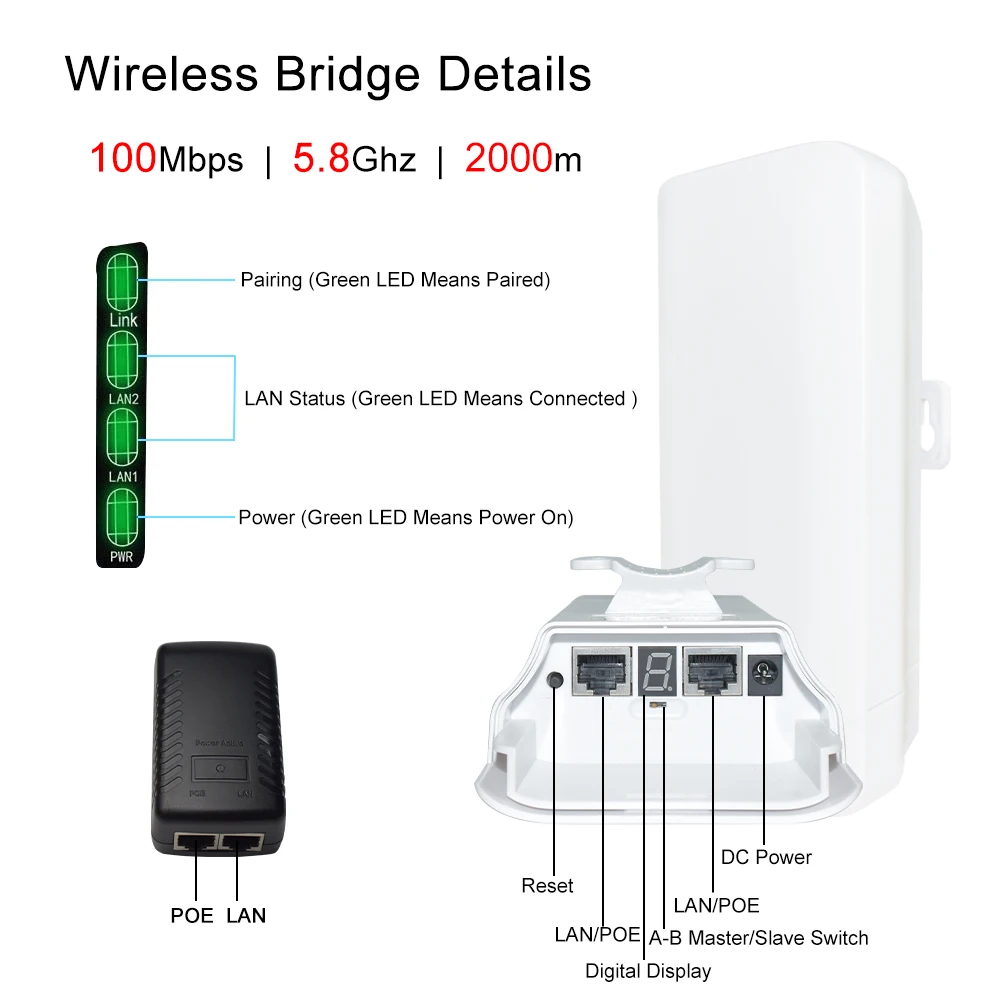 KuWFi 300Mbps WiFi puente inalámbrico 1-2KM enrutador CPE para exteriores 5G punto de acceso inalámbrico para exteriores Wifi punto a punto puente inalámbrico - imagen 4