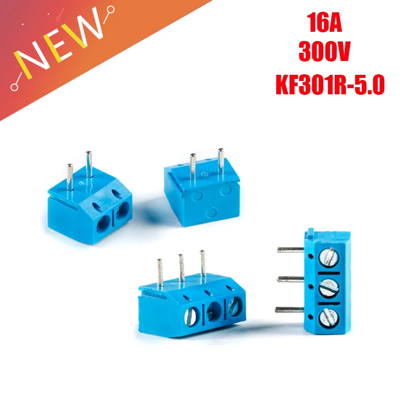 Bloques de terminales de tornillo universales, conector curvo de paso de 5,0mm, KF301R-5.0-2P/3P, se pueden empalmar, 10 Uds.